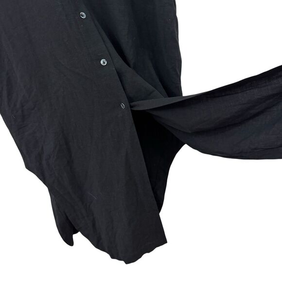 Mod Ref NEW Large Button Dress Midi Linen Blend Black Short Sleeve Womens - Picture 9 of 10